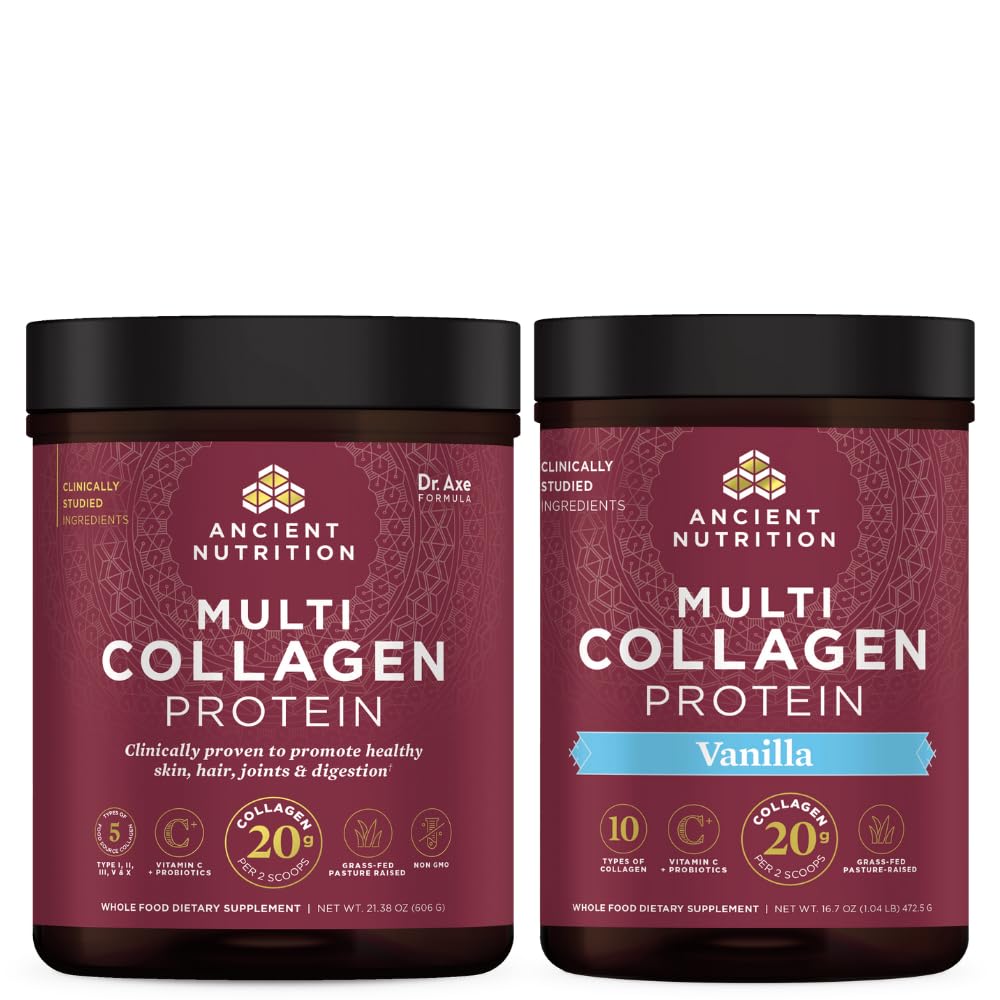 Nutritie antica Multi Colagen Pulbere de proteine, Nearomate, 60 Serviri + Multi Colagen Pulbere Proteina, Vanilie, 45 Serviri