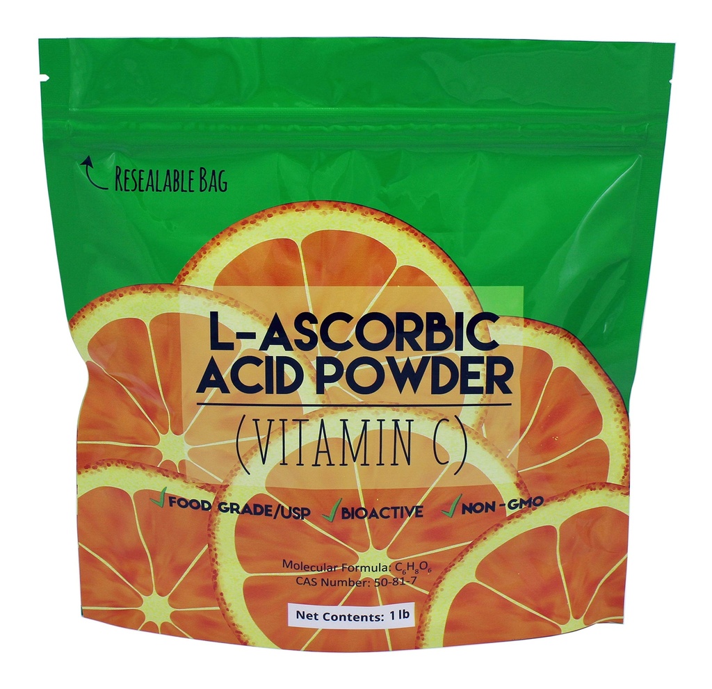 Duda Energy L-Acid ascorbic Pulbere 99+% Grad alimentar USP36/BP2012 Cristale albe pure Fermentate natural de vitamina C, 1 lb.