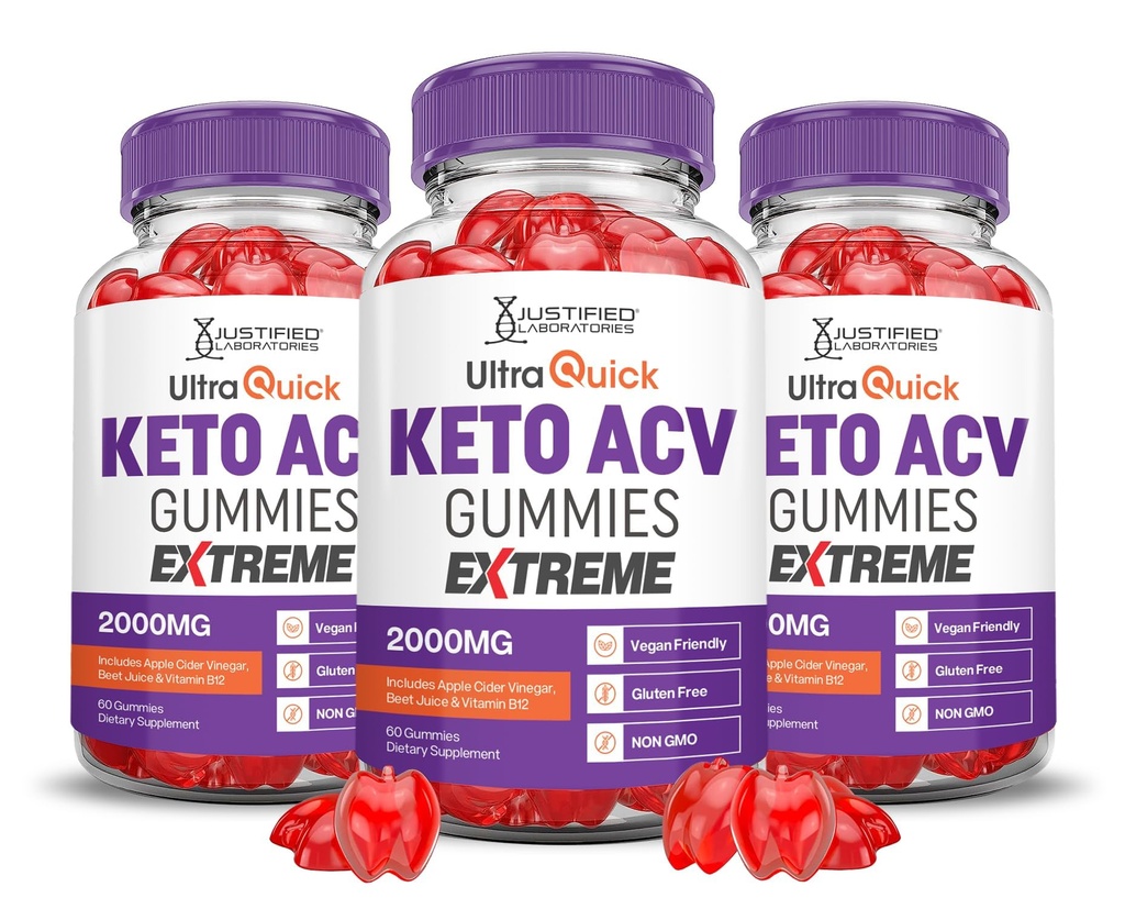 (3 Pachet) Ultra Quick Keto ACV Gummies Extreme 2000MG Ultraquick Keto Gummies Apple Cidru Oţet Formulat cu rodie Beet Juice Powder B12 Vegan Non OMG 180 Gummys