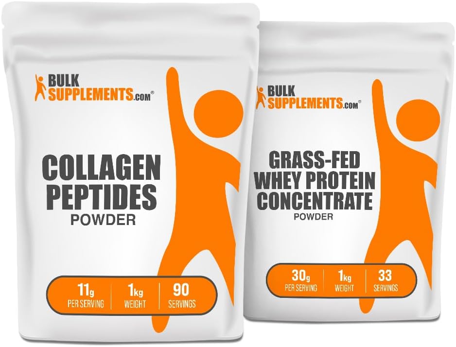 BulkSupplements Colagen Peptides 1kg + Grass Fed Whey Proteine concentrat 1kg Bundle