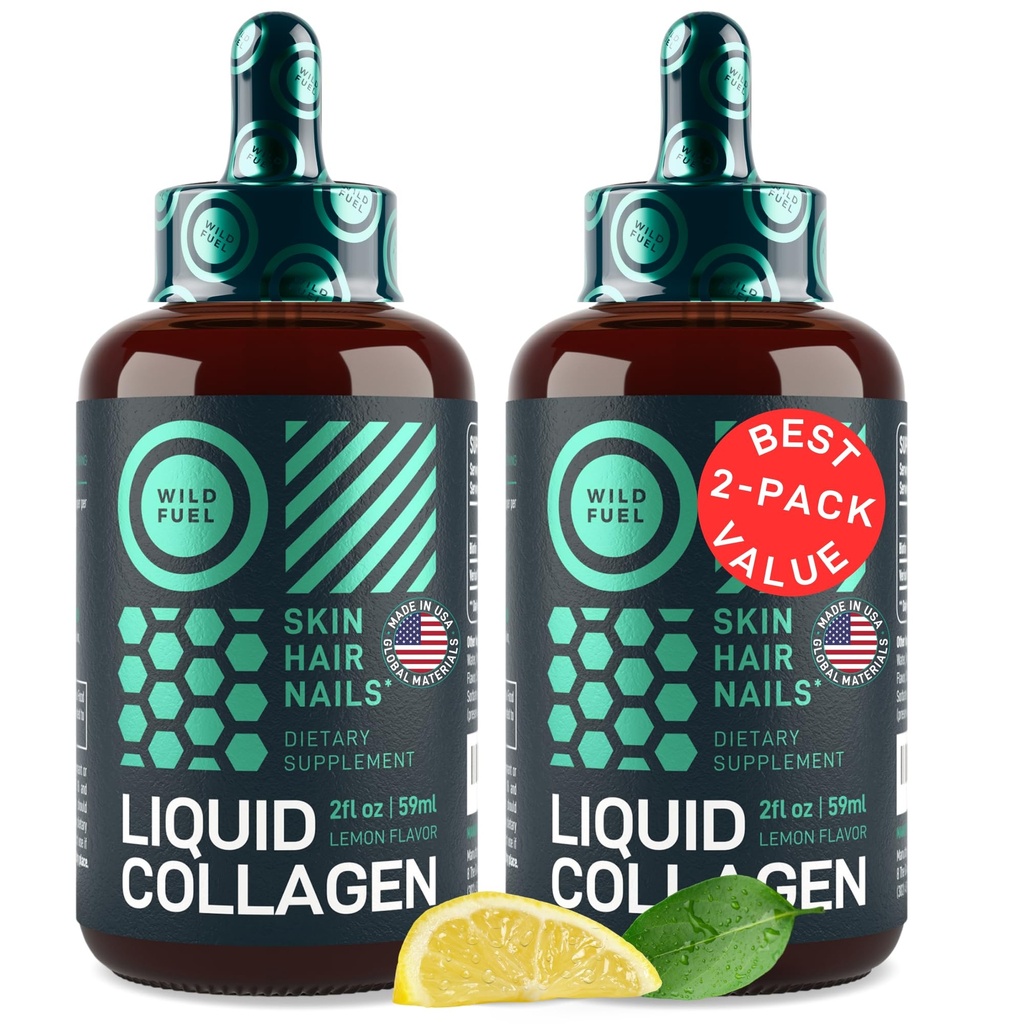 Colagen Peptides lichid cu picături de biotină - 30.000mcg Colagen lichid pentru femei și bărbați plus Biotin - Piele tinerească, creșterea părului, unghii puternice - Vitamine de păr pentru pierderea părului - Aroma de lamaie - 2x2oz