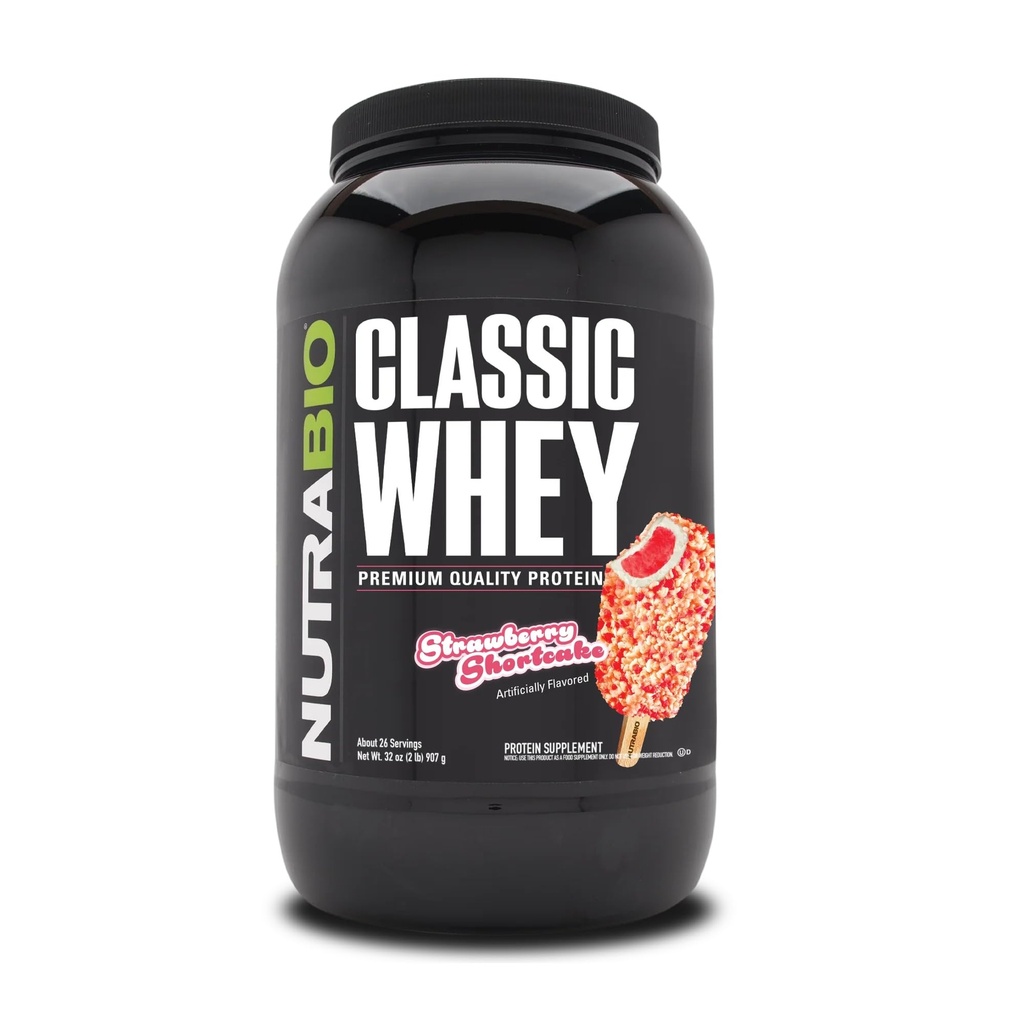 NutraBio Classic Whey supliment de pulbere de proteine - 25g de proteine per scoop - Full-Spectru Amino Acid Profile cu nici Fillers, Culori artificiale, sau Conservatoare - Strawberry Shortcake, 2 Lire