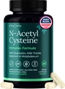 Vegan de ficat Detoxifiere & Cleanse - NAC Supliment N-Acetil Cysteine 600mg cu Querbetin, Milk Thistle, Molybdenum & Seleniu, N-Acetyl-Cysteine Capsule pentru Suport Imuna 