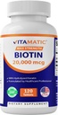 Vitamatic mare potenta Biotin 20000 mcg (20 mg) cu Keratin 100 mg - 120 comprimate vegetariane - Suplimente Biotin pentru sanatoasa piele si unghii pentru adulti (120 Conte (Pachet de 1)