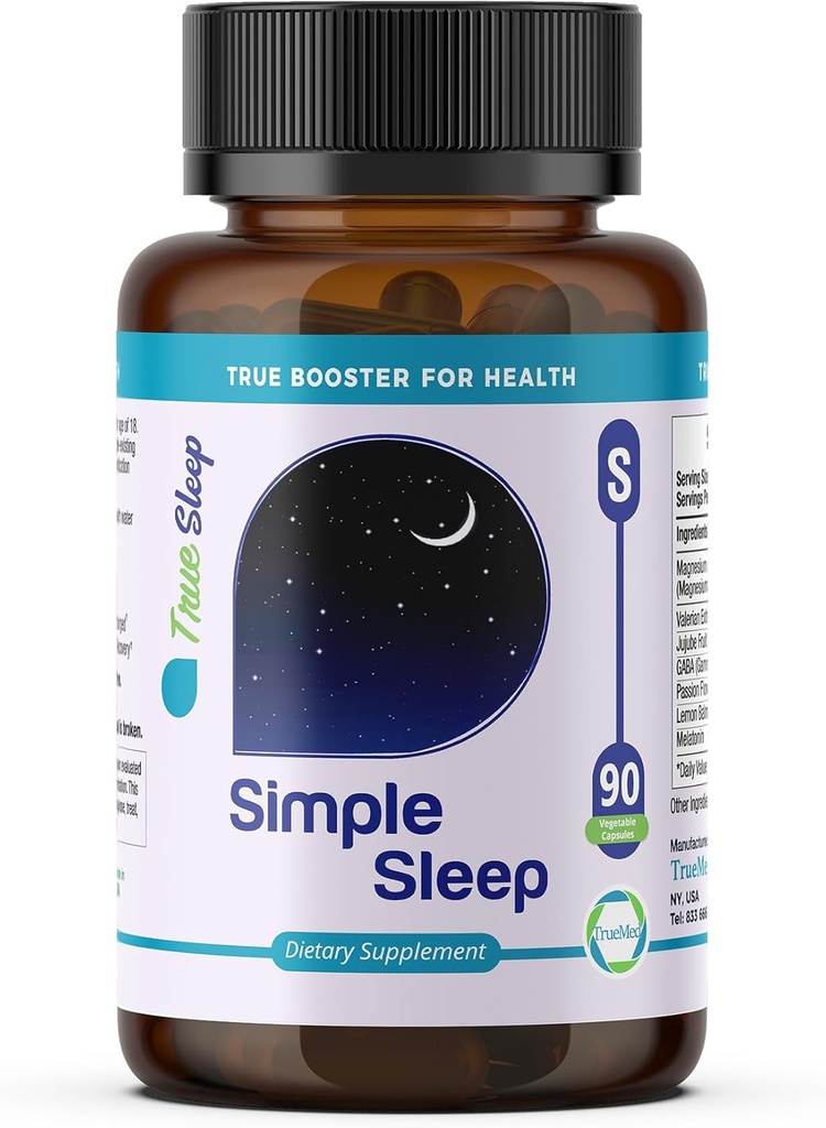 Supliment de suport pentru somn Relaxare naturală, Formula Magneziu Glycinate, Extract de valeriană, GABA, Melatonina, Floare de pasiune, Balsam de lămâie & Promovarea calmului și îmbunătățirea calității somnului 90 capsule