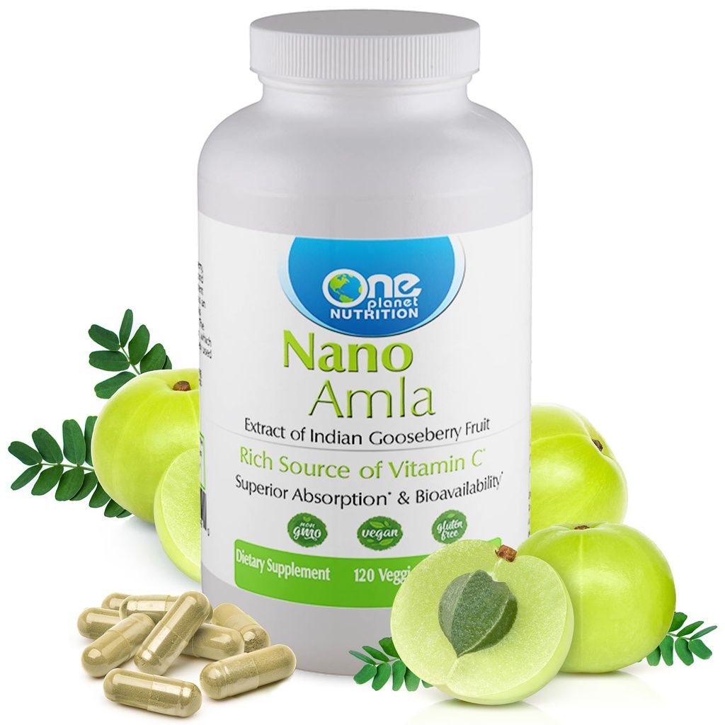 O planetă Nano Nutriţie Amla 500 mg Capsule Veggie (120 Servings), Amla Extract de fructe, High in Vitamina C pentru producţia de colagen & Immune Support, Non-GMO, Vegan, Gluten-Free