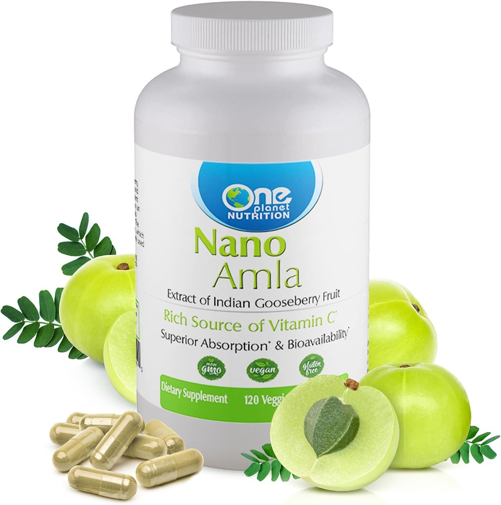 O planetă Nano Nutriţie Amla 500 mg Capsule Veggie (120 Servings), Amla Extract de fructe, High in Vitamina C pentru producţia de colagen & Immune Support, Non-GMO, Vegan, Gluten-Free