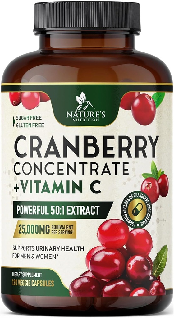 Cranberry Supliment Pastile 25,000 mg - mare potenta Vitamina C Afine pentru femei si barbati, tract urinar de sănătate Suport, Zahăr gratuit, Gluten gratuit, non-GMO, Cranberry concentrat extract - 120 capsule