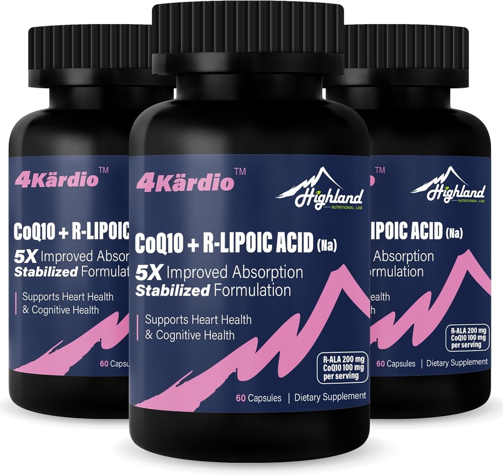 CoQ10 100mg + acid R-Lipoic 200mg per Serving, 3 luni de aprovizionare, până la 5X Ameliorare absorbţie, acid R-Lipoic/CoQ10 Supliment pentru Heart Health and Cognitive Health-180 Capsule