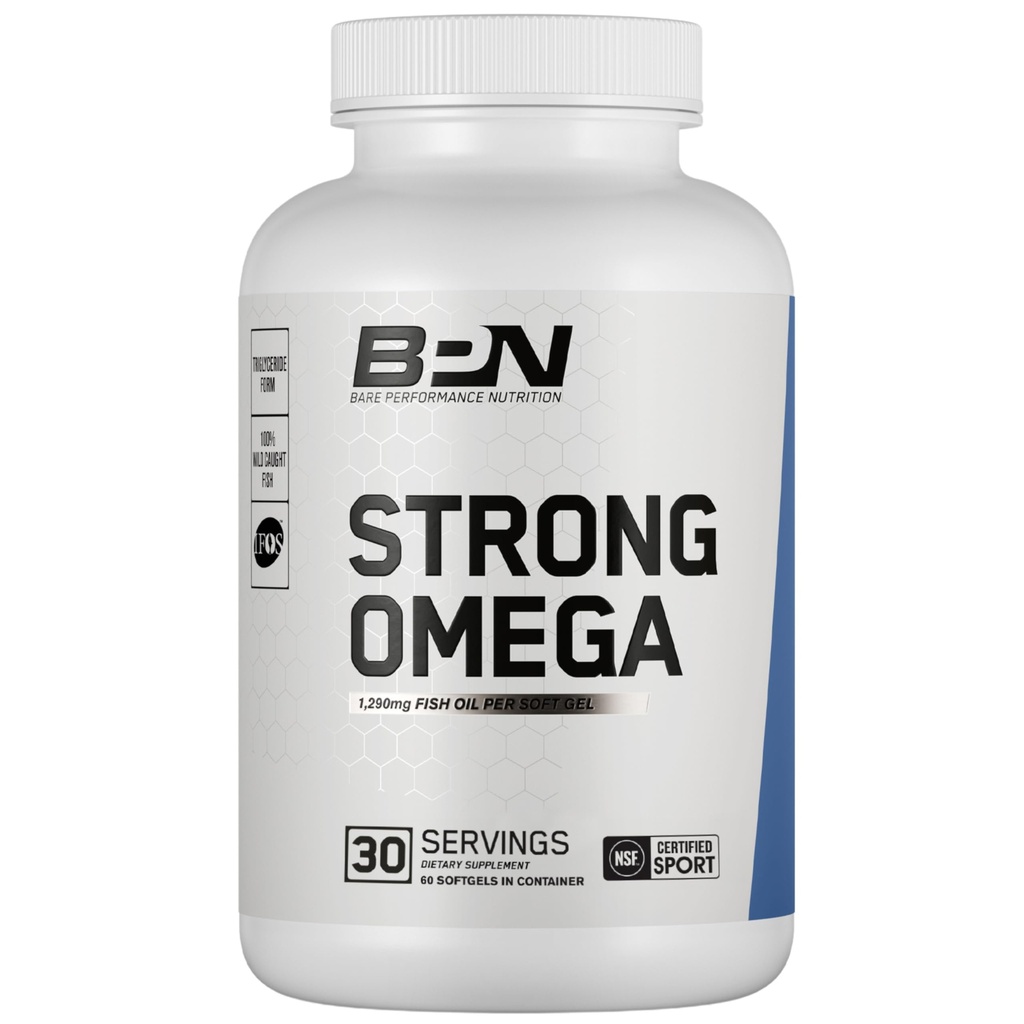NUTRIŢIE DE PERFORMANŢĂ BARE, BPN ulei de peşte puternic Omega Gel moale, 1290 mg ulei de peşte per capsulă, peşte sălbatic prins, Susţinut sursa, IFOS certificat, 30 Serviri
