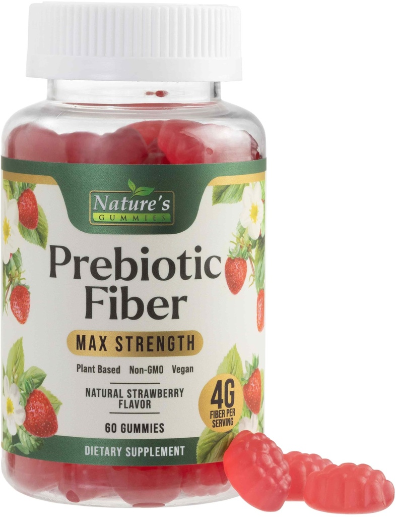 Gumiile de fibre pentru adulți, Daily 4g Gummy Fiber Supplement, Prebiotic Gummy Digestive Health Support - Plant based Soluble Fiber Chews, Prebiotics Supports Regularity & Digestion Non-GMO - 60 Gummies