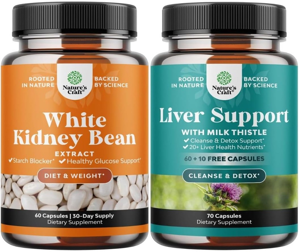 Bundle de naturale alb rinichi Bean Extract - Digestive Sănătate Dietica Fibră și Suplimentul de antrenament și ficat Cleanse și dezintoxicare Formula - Herbal Liver Supplement with Milk Thistle