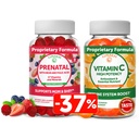 Lunakai Prenatal și vitamina C Gummies Bundle - Sarcina Multivitamine Supliment cu fier și acid folic - 300mg Organic, Non-GMO, Vegan Gummy masticabile - 30 zile de aprovizionare