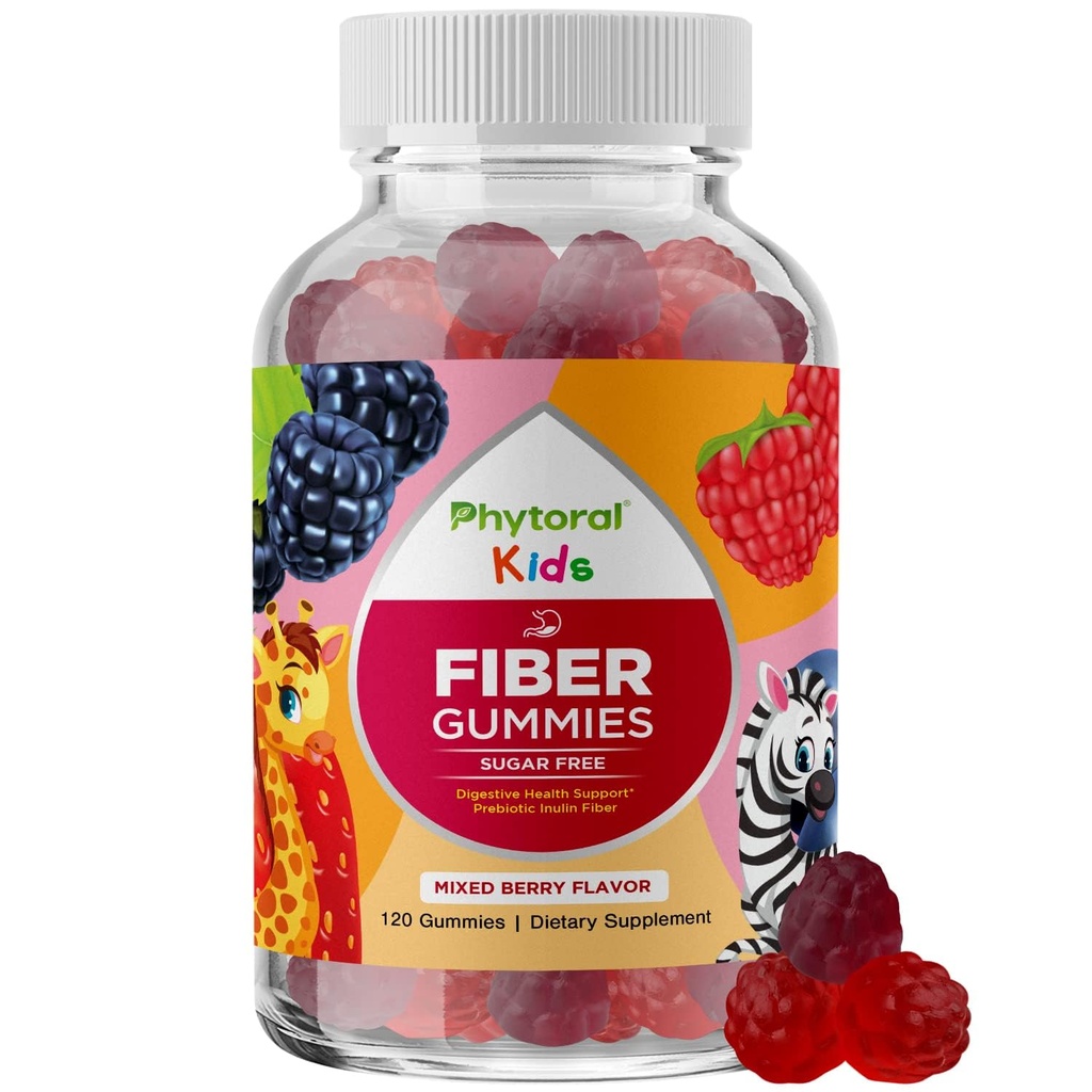 Gume prebiotice mari de fibre pentru copii - Suplimente dietetice de fibre pentru digestia și constipația - Root Root Kids Gumies imune - Suplimente nutritive non-GMO & Vegan Digestive - 120 Conte