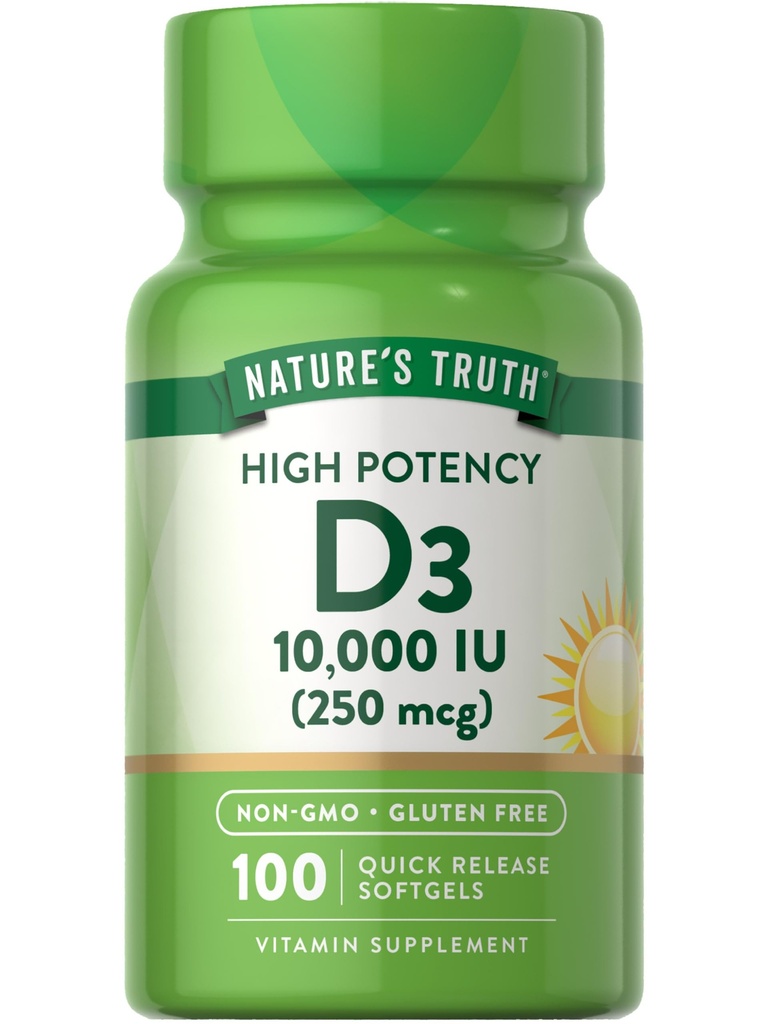 Adevărul naturii D3 Vitamina 10.000 UI Softgels Supliment 