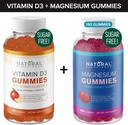 Vitamine D3 K2 fără zahăr (60 gume) și gume de magneziu fără zahăr (180 gume), vitamina D3 Gumies 5000 UI+K2 MK7 80 mcg, gumii cu citrat de magneziu 500 mg