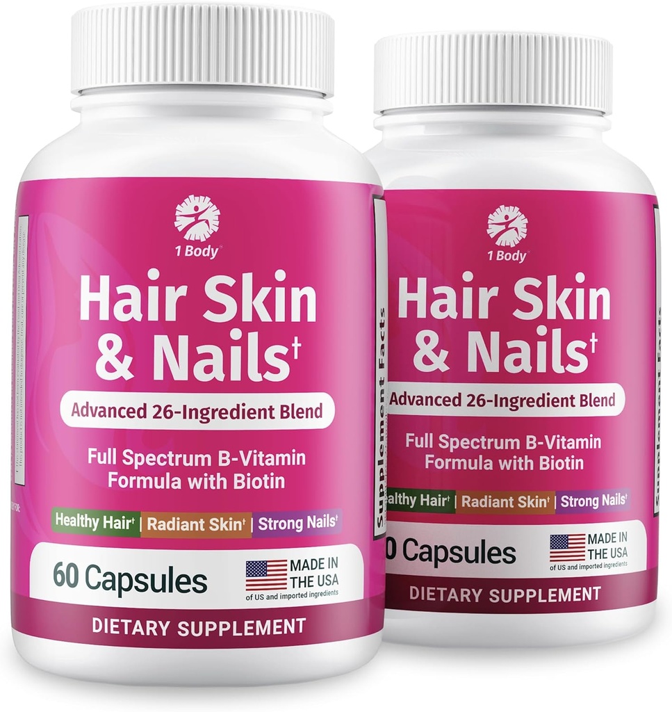 1 Body Hair Nails Creşterea vitaminei cu Biotin - Formula completă pentru bărbaţi şi femei - 2 ambalaj
