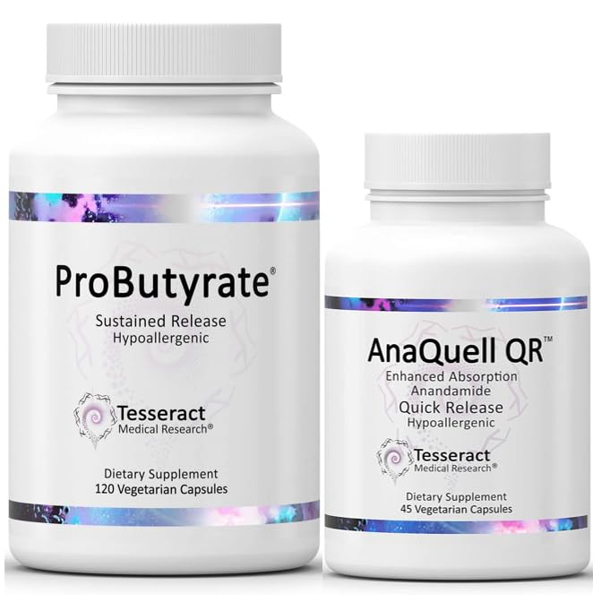 Tesseract Medical Research ProButyrate Gut Health Supplement, Butyric Acid Complex & AnaQuell QR, Stres Relief & Mood Supplement