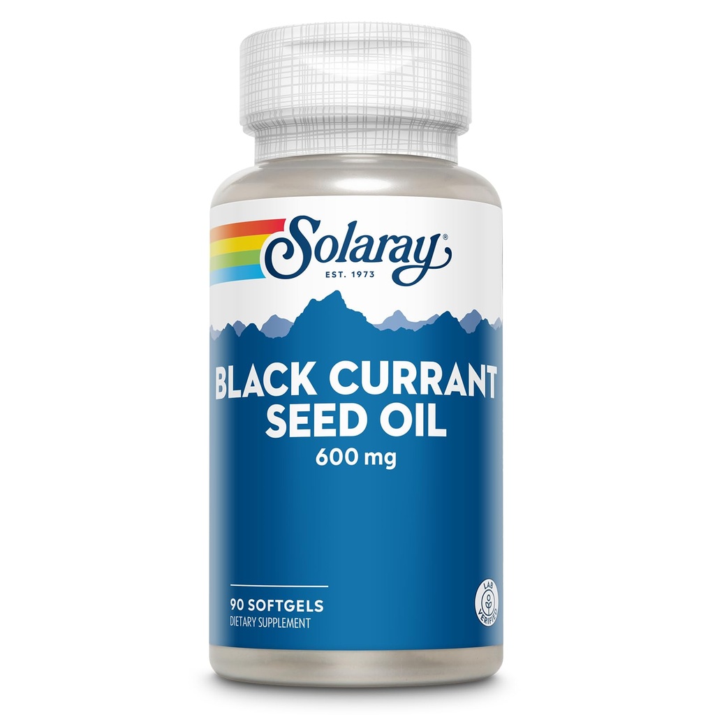 SOLARAY Black Currant Seed Oil 600 mg - Supporting Antioxidants, Gamma Linolenic Acid (GLA), Alpha Linolenic (ALA) și Linoleic Acid (LA) - Skin Health Support - 60-Day Guarantee, 90 Serv, 90 Softgels