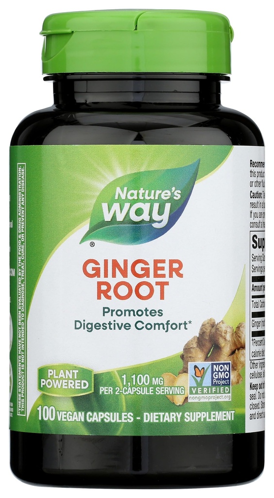 Nature's Way Ginger Root, Promovează Digestive Comfort*, 1100 mg Per 2-Capsule Serving, Proiect non-GMO Verified, Vegan, 100 Capsule