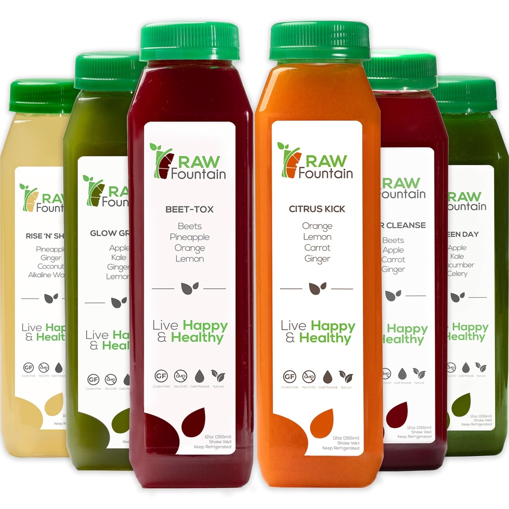 1 Ziua Juice Cleanse by Raw Fountain, All Natural Raw Detoxifiere Cleanse, Juicing for Body Reset, Rece Presed Juice Rapid, Great Way to Jumpstart a Healthy Diet 6 Botts 12oz