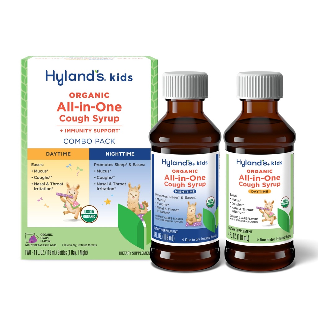 Hyland's Kids Organic All-in-One Cough Syrup Day & Night, Two 4 Ounce Botts