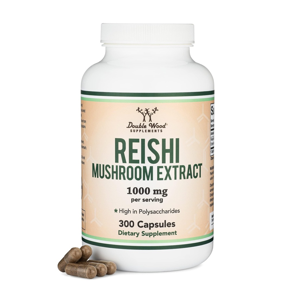Capsule Reishi Mushroom (4:1 Extract de Ganoderma, 1000 mg Red Reishi Powder Servings) 300 Conte, 5 luni de aprovizionare, Potent Mushroom Supliment pentru Suport Sistem imunitar și apărare de lemn dublu