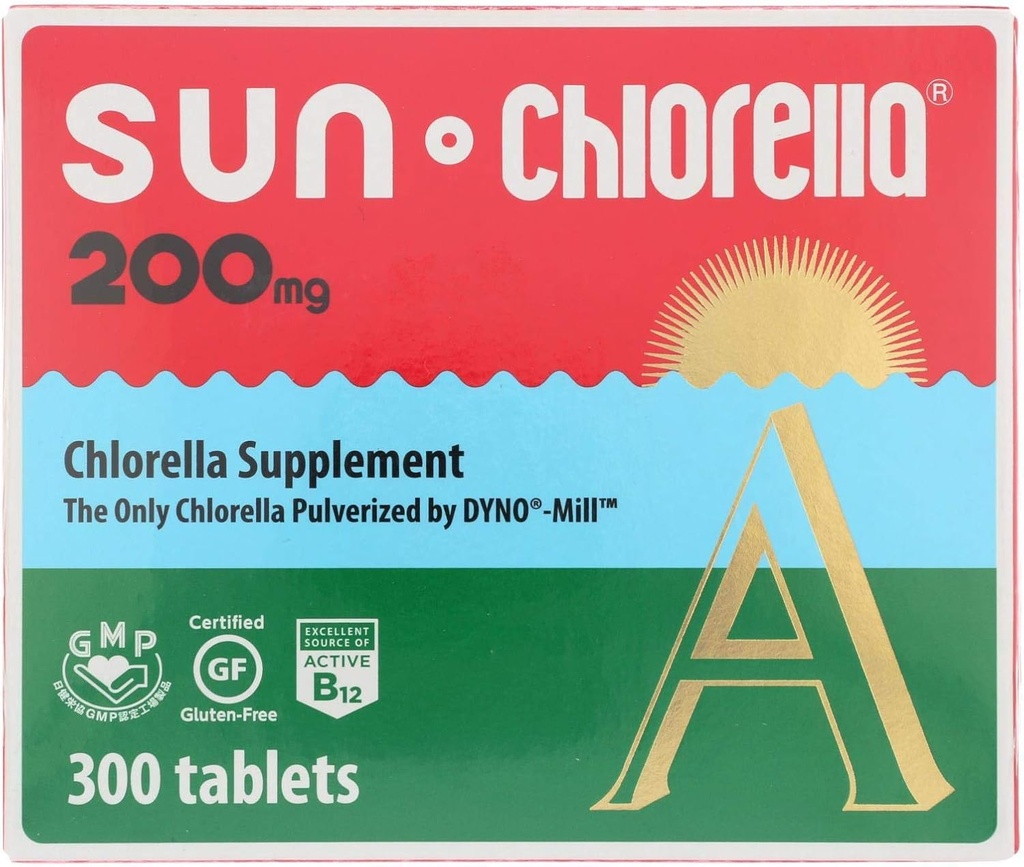 SUN CHLORELLA - Suplimentul Chlorella, tablete bogate în vitamine şi comprimate Vegan- Friendly (200 Mg - 300 ct)