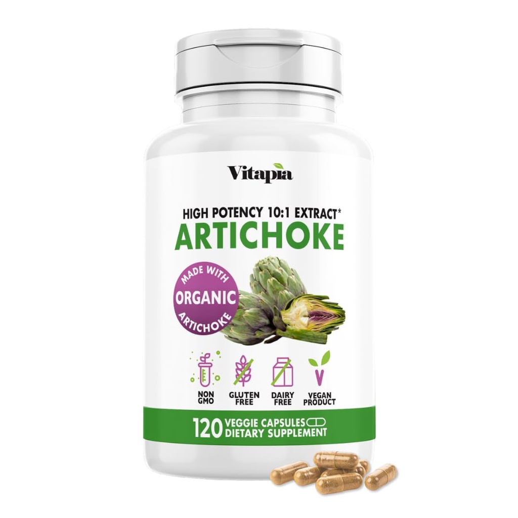 Vitapia Organic Artichoke Extract Supliment - Ficat Curățare Detoxifiere & Reparație, Sănătatea Ficatului, Digestion, Suport Antioxidant - 120 Capsule Vegane, Non OMG, Gluten gratuit