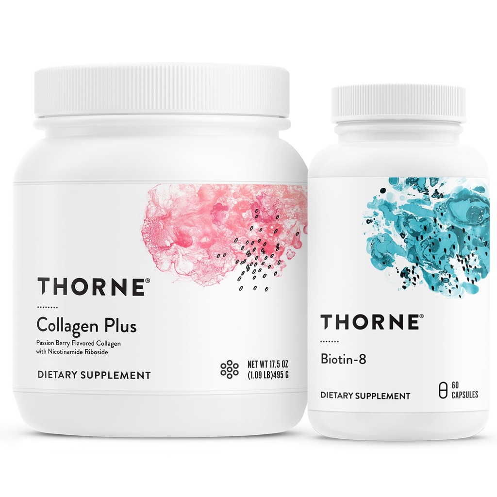 THORNE - Colagen Plus și Biotin 8 Bundle pentru piele radiantă, păr și unghii - 30 Serviri