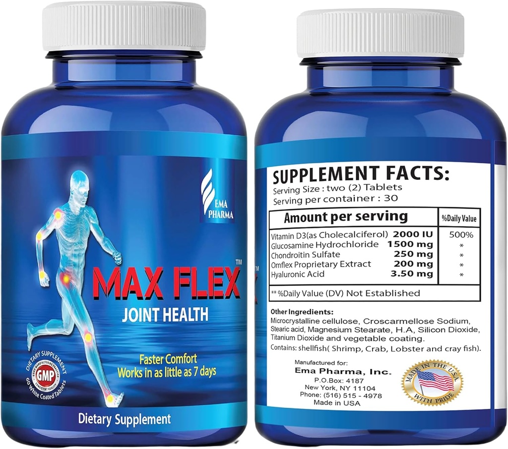 MAX FLEX UC II, Collagen Supplement for Joint Health – Advanced Joint Support Supplement with Glucosamine, Chondroitin, Joint Inflammatory Relief as Turmeric – Gluten Free – 60 Tablets, 2 Tablets/Day