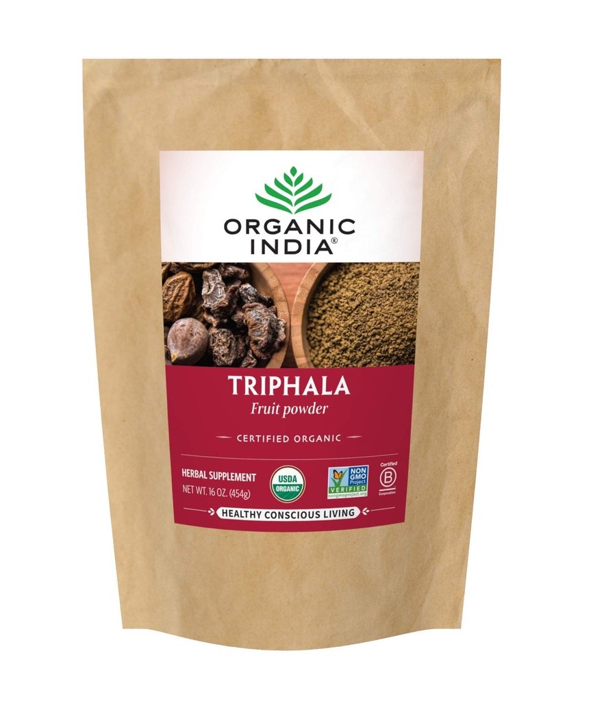 Organic India Triphala - Suplimentul Herbal cu Amla, Bibhitaki, Haritaki, Digestion & Colon Support, Immune System Support, Adaptogen, Vegan, USDA Certified Organic - 1 lb Bag