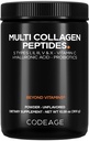 Codaj Multi Colagen Peptides Powder + Probiotice Black Edition, Vitamina C, Acid hialuronic Powder Supplement, Grass-Fed, Hidrolyzed, Zero carbohidrați, Tip I, II, III, V & X, Neflavorat, 10.58oz