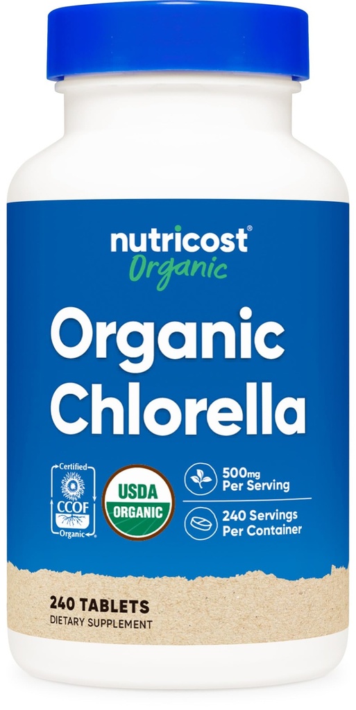 Nutricost Organic Chlorella 500mg, 240 comprimate - Gluten gratuit, non-GMO