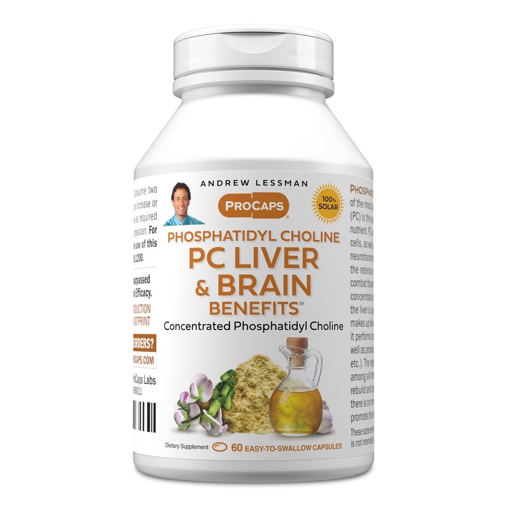 ANDREW LESSMAN PC Ficat și creier Beneficii 60 Softgels - Fosfatidil Choline, Cel mai important bloc de construcții pentru ficat sănătos și structura creierului, funcție. Fără aditivi. Uşor de înghiţit softgels
