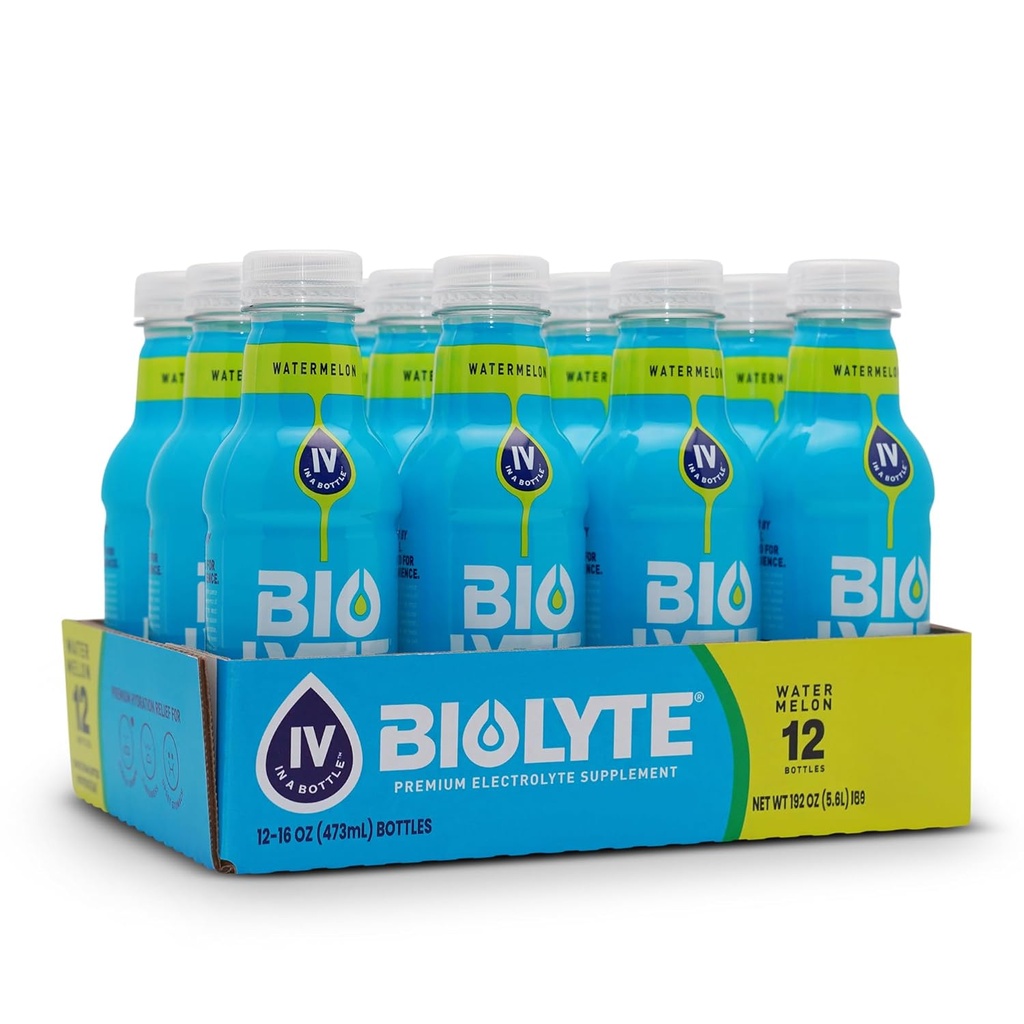 BIOLYTE Electrolit Drink - Dr.-Formulat Hidratare băutură, Electroliți apă, Chimioterapie trebuie să aibă pentru femei și bărbați, Rehidratare IV lichid într-o sticlă - pepene verde, 16 Fl Oz (12 ambalaj)