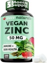 Yuve Naturals Vegan Zinc 50 mg - Zinc Gluconat pentru Immun și suport pentru piele - Gluten gratuit, fără OMG-uri, pe bază de plante - 100 comprimate ușor de înghițit