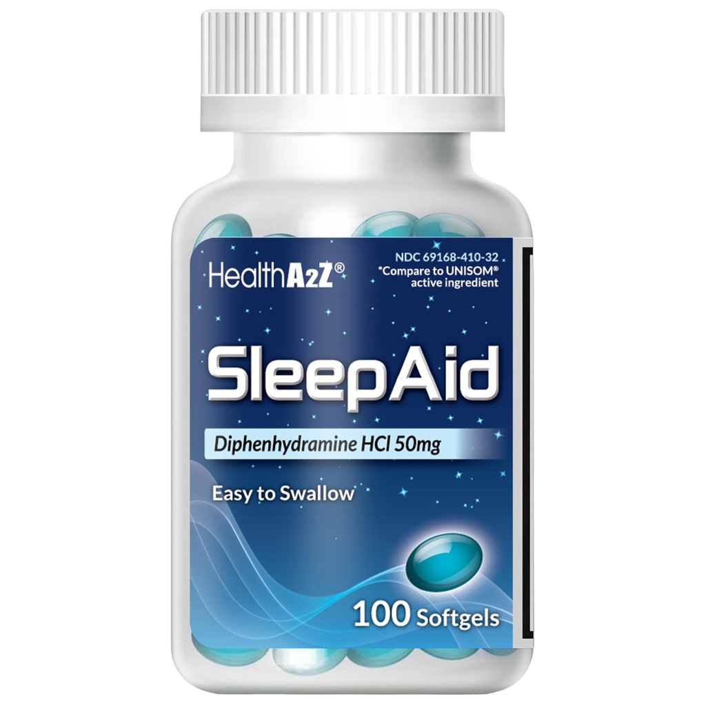 HealthA2Z Sleep Aid, Difenhidramină Softgels, 50mg, Sprijină mai adânc, Somn odihnitor, Non Habit-Forming (100 Conte)