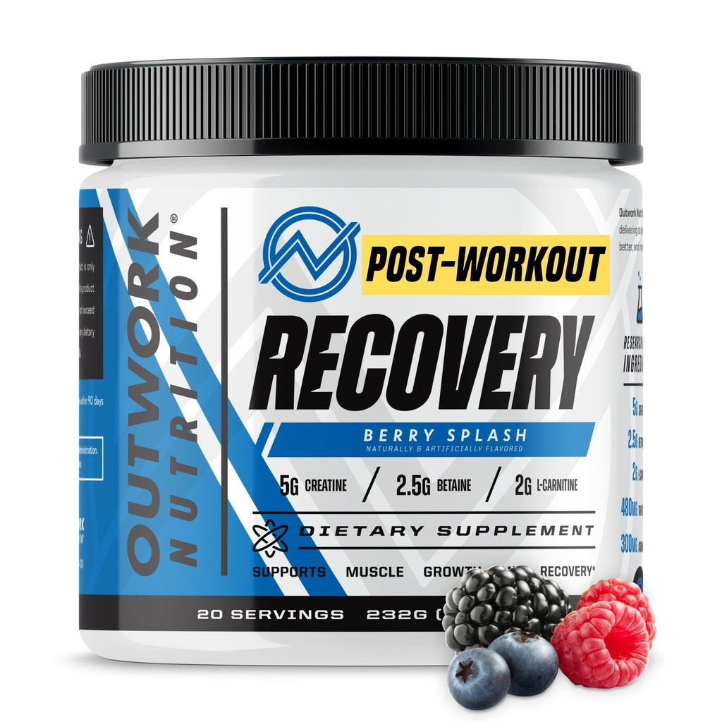 Nutritie in afara de lucru Post Workout Recovery Powder - Creatine Monohidrat, KSM-66 Ashwagandha & Tart Cherry - Viteză de recuperare, Eases Soreness - Creatine Powder pentru bărbați și femei, Berry Splash, 240 Gr