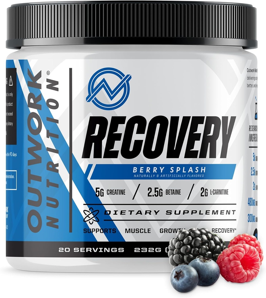 Outwork Nutrition Post Workout Recovery Powder - Creatine Monohydrate, KSM-66 Ashwagandha & Tart Cherry - Speeds Recovery, Eases Soreness - Creatine Powder for Men & Women, Berry Splash, 240 Gr