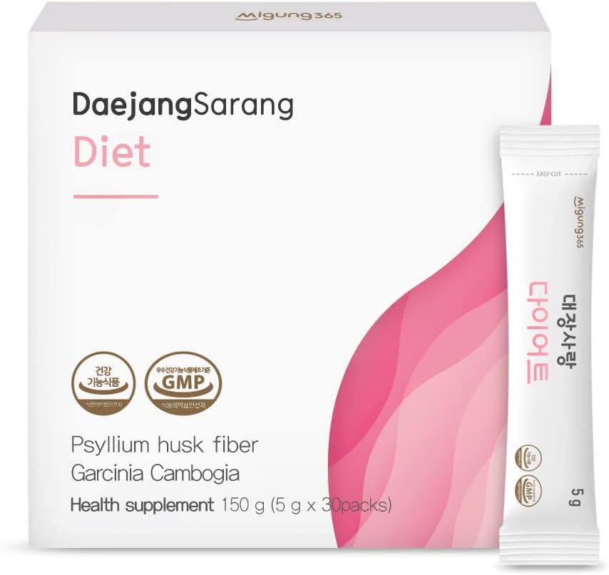 Daejang Sarang (Garcinia Cambogia, 30 Sticks) - Psyllium Husk Fiber Supplement, Digestive Health & Constipation Relief. Ingrediente pe bază de plante, extra Putere 5,500 mg & HCA 780 mg.