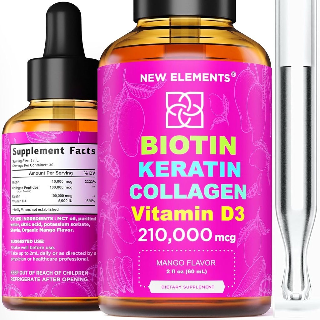 Biotin keratina lichid Colagen Peptides & Vitamina D3 pentru cresterea parului MCT picaturi de ulei 210.000mcg 