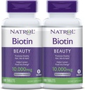 Natrol Biotin Frumusete Tablete, Promoveaza parul sanatos, piele si unghii, ajuta la sustinerea energiei metabolice, ajuta la transformarea alimentelor in energie, putere maxima, 10.000mcg, 100 Conte (Pachet de 2)