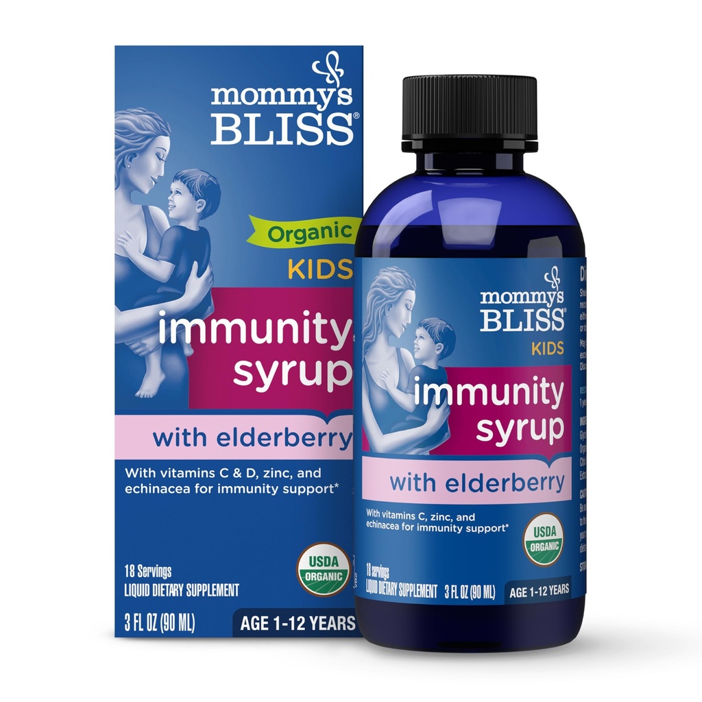 Bliss Organic Elderberry Syrup & Imunity Boost With Vitamins, Prebiotics & Echinacea for Kids & Adulți 1 yr+, 3 Fl Oz