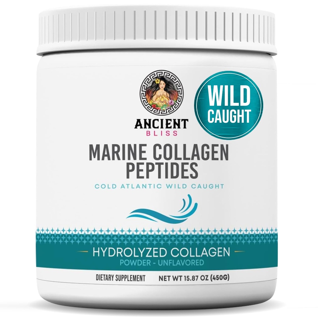 Veche Bliss Wild-Caught Marine Colagen Peptides pulbere, Flavorless Colagen Proteina Supliment cu tipul 1, non-GMO, Gluten-Free, Amino Acid Supliment pentru piele, par si unghii, 15.87 Oz