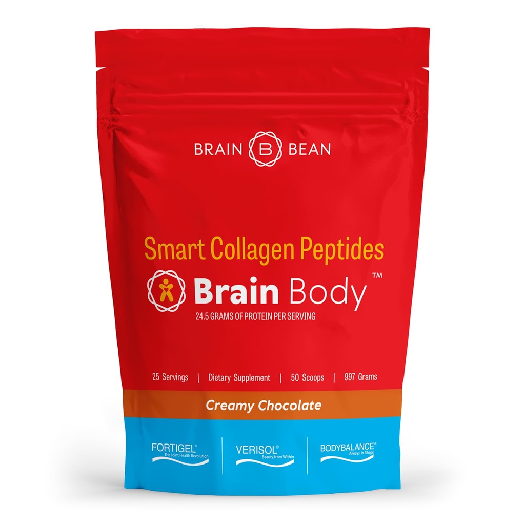 Creier Body Colagen Peptides pulbere - Vital Proteina si Colagen Supliment pentru femei si barbati - Hidrolizat de tip I & III pentru pielea parului, unghii si sanatate comuna - 25 Serviri - Cremy Ciocolata Naturala - 997g