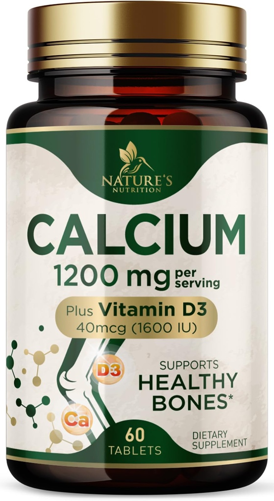 Calciu 1200 mg cu vitamina D3 - Suplimentul de sanatate osoasa, Vitamina D & Suplimente de calciu pentru femei si barbati - Concentratia osoasa, Dinti si Suport Imun, Pastile de Calciu Naturale, Stickd în Statele Unite ale Americii - 60 comprimate