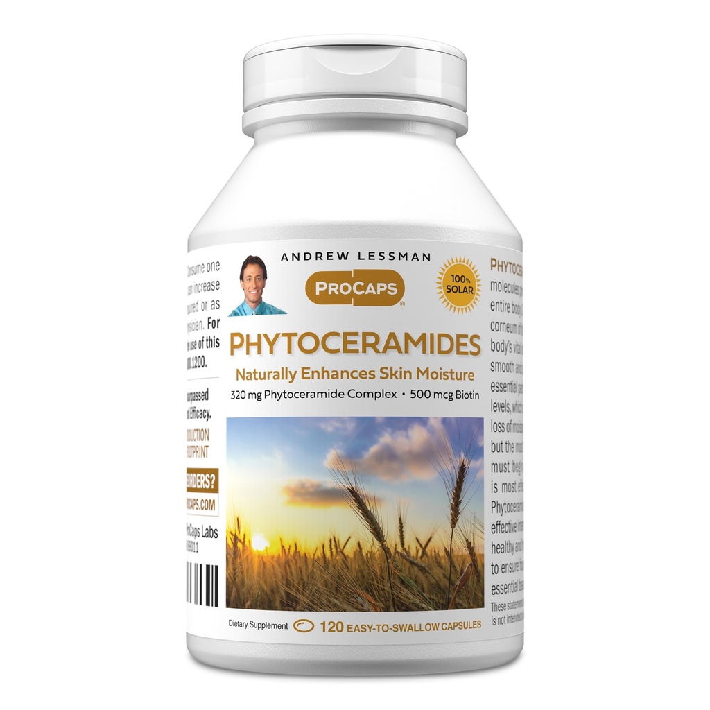 ANDREW LESSMAN Fitoceramidă cu Biotin 120 Softgels - Skin Îmbunătățește natural pielea moale, netedă, radiantă. Fără aditivi. Small Easy to Swallow Softgels