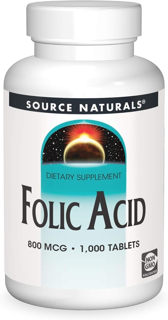 Sursa Naturals Acid folic 800 mcg Supliment alimentar - 1000 comprimate