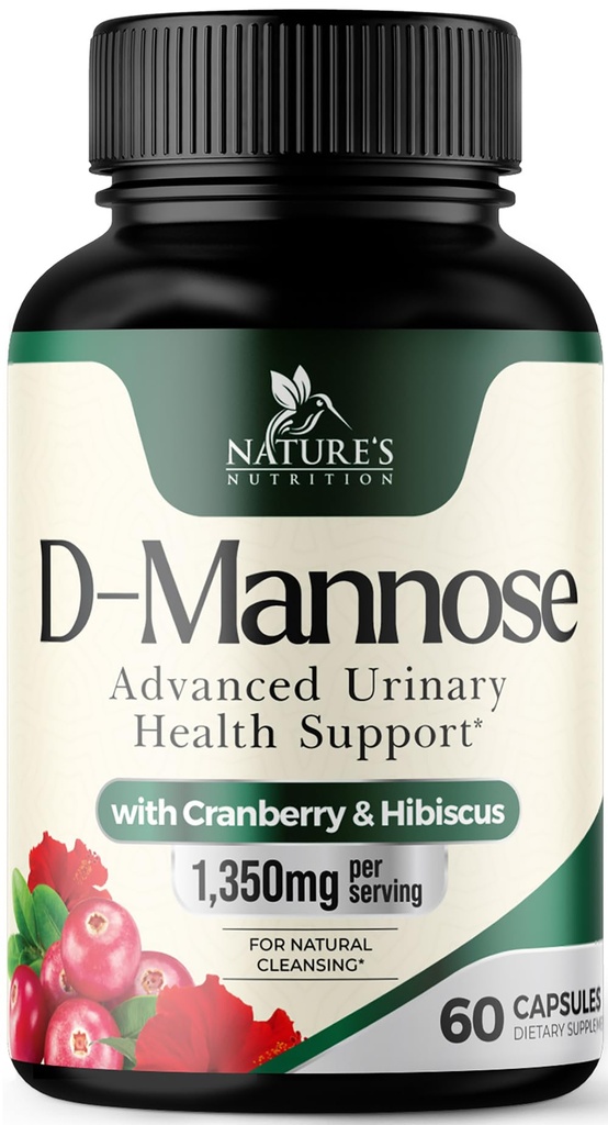 D-Mannose Supliment 1,350 mg cu Cranberry & Hibiscus - Fast-Acționare eficientă, Flush Impuritățile pentru vezica biliară, Suport de sănătate Tract urinar, pentru femei și bărbați, non-GMO, Vegan, 60 capsule